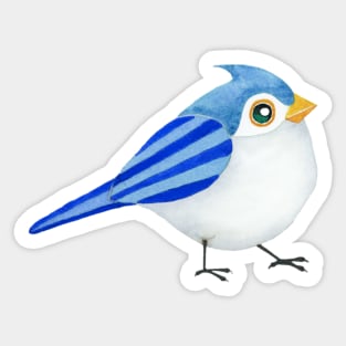 CUTE BIRD - Watercolor Painting Blue White Yellow Baby Bird Titmouse Chick Sticker
